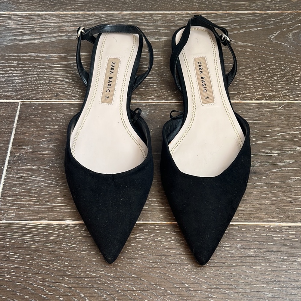 Zara suede sling back flat sandals